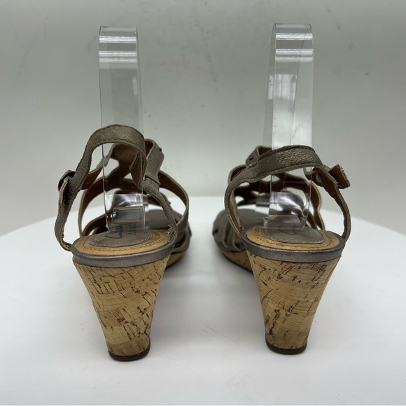 Clarks Artisan Wedge Sandals Fiddle String Espadrille Leather Neutral Tan Summer - Picture 10 of 16